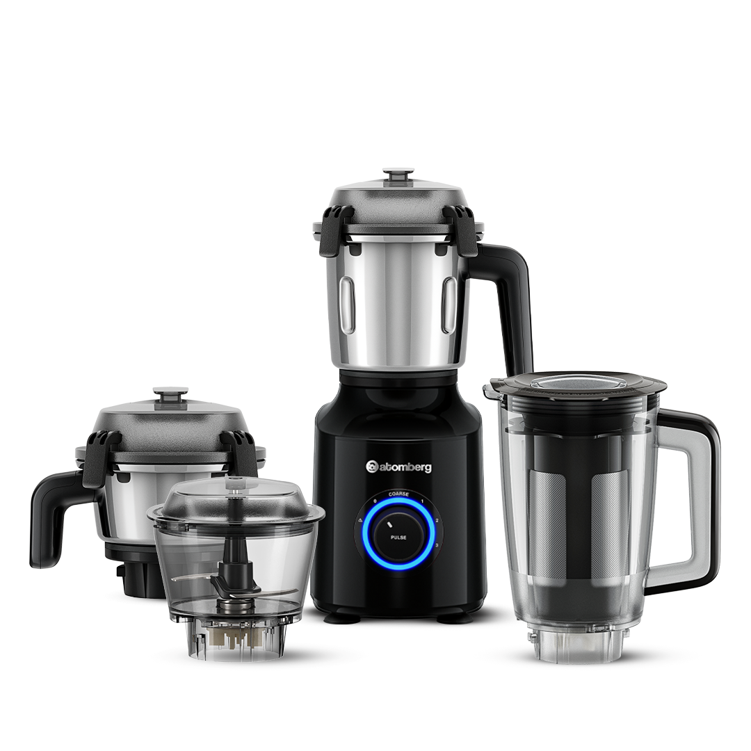 Atomberg Zenova Fresh FG1231 Juicer Mixer Grinder - Front View with All Jars